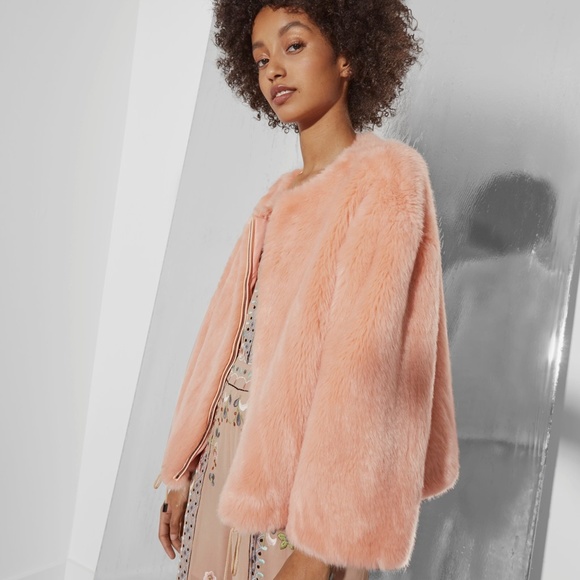 French Connection Peach Faux Fur Coat - Picture 1 of 2